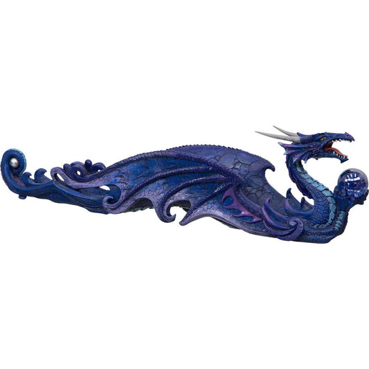 Polyresin Incense Holder-Dragon With Ball/Purple-12.75"