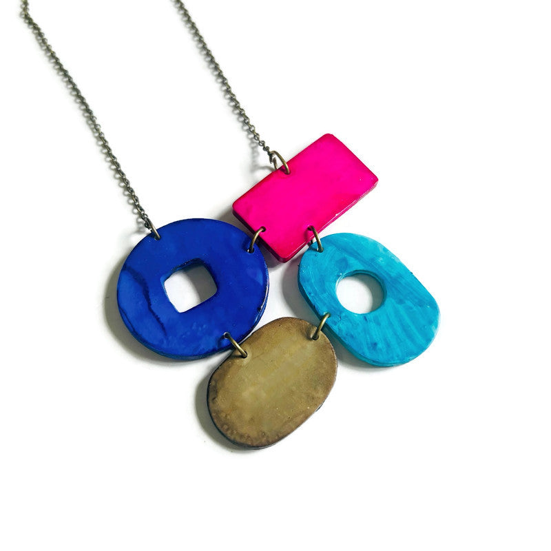 Long Colorful Earrings in Blue, Pink & Grey