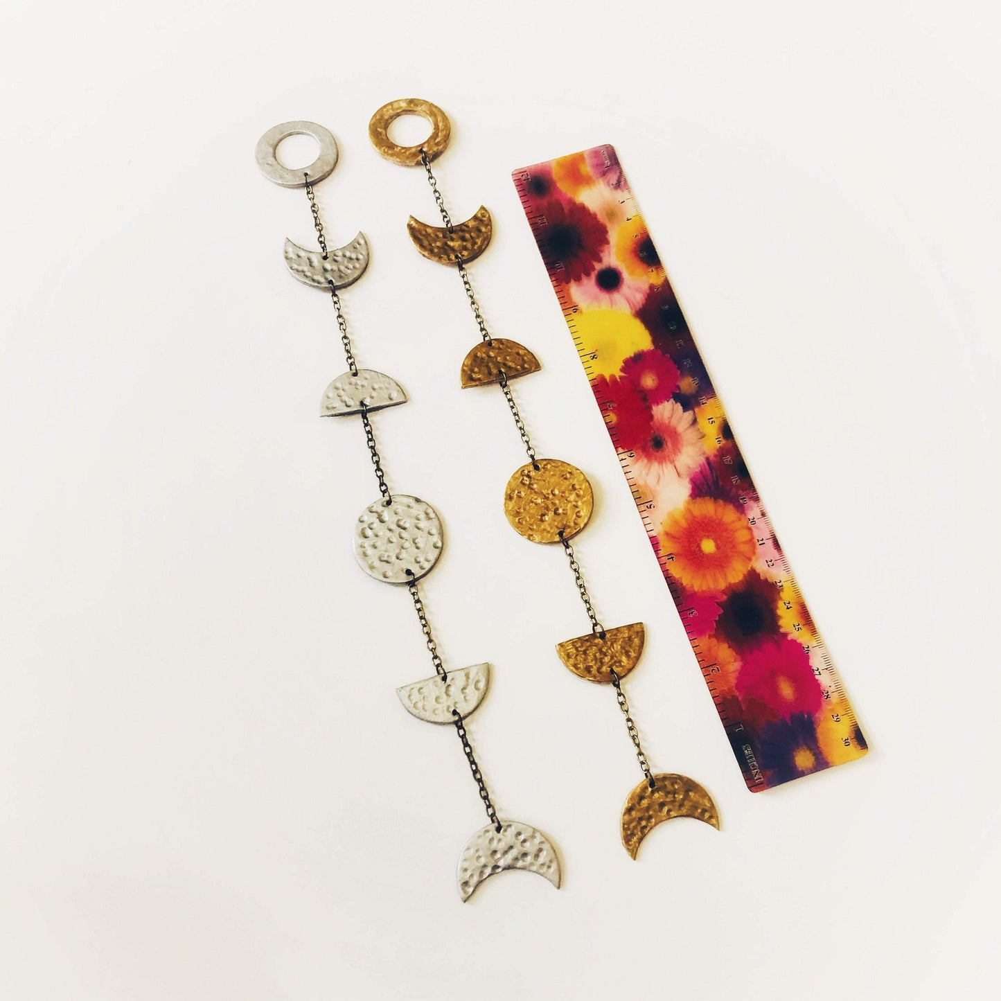 Gold Moon Phase Wall Hanging, Hammered Textured Clay Lunar Décor