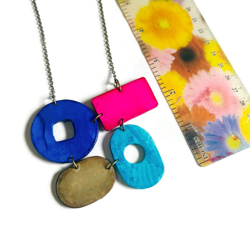 Long Colorful Earrings in Blue, Pink & Grey
