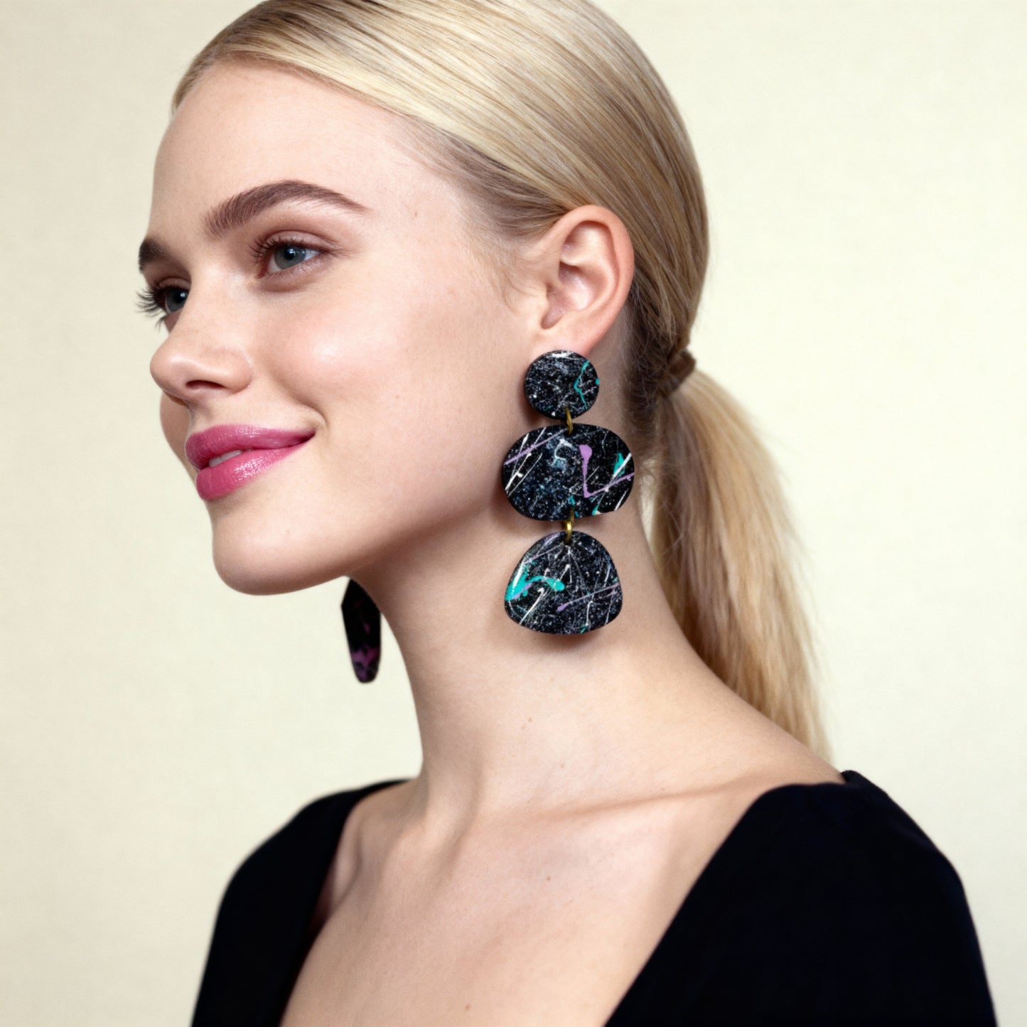 Abstract Painted Statement Earrings in Mustard Yellow